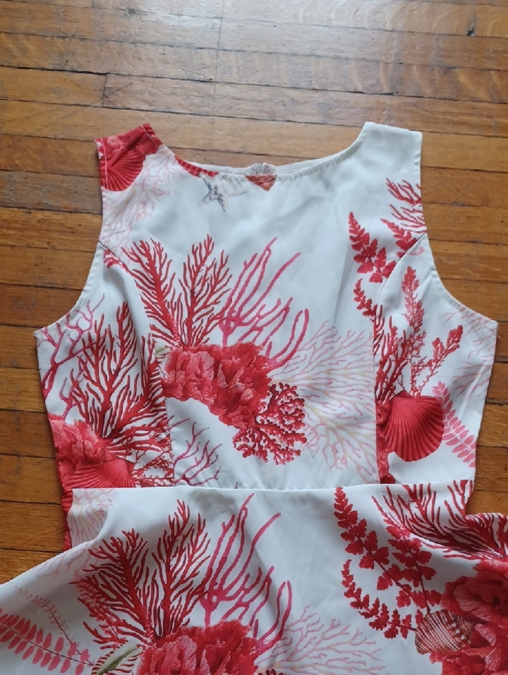 Women's Coral Print Fit & Flare Dress - White/Coral/Red - Picture 2 of 6